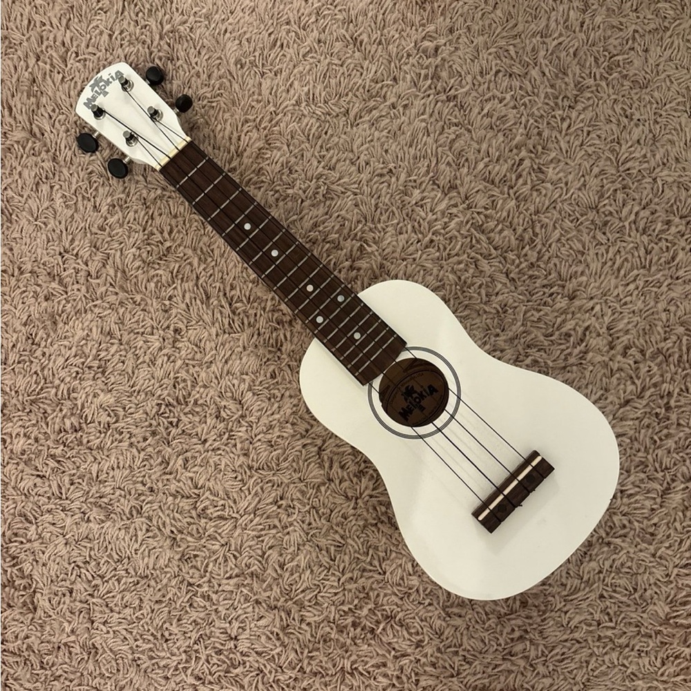 White Ukulele with Brown Fretboard